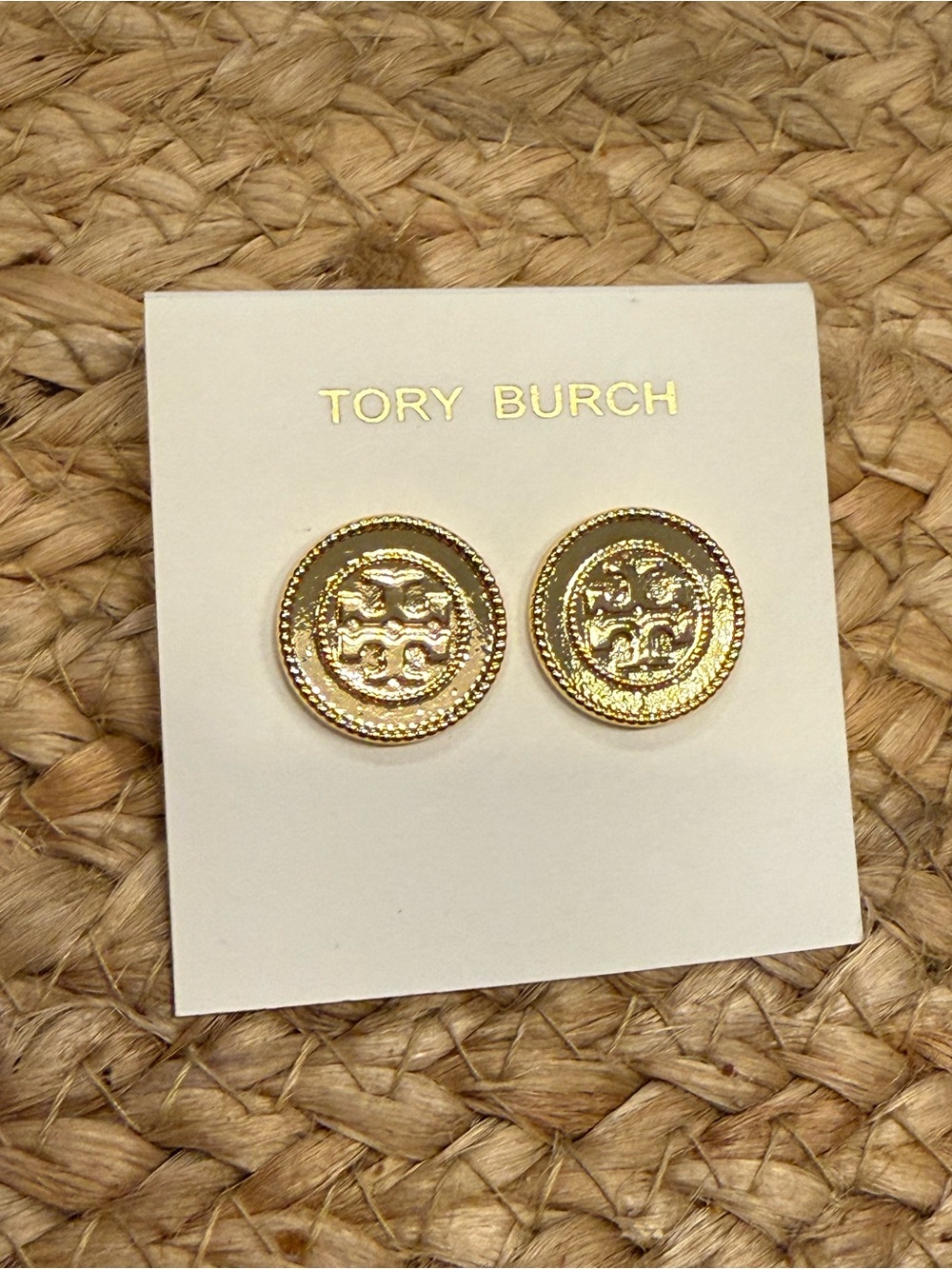 NWT Tory Burch Double T Circle Gold Earrings Logo Studs